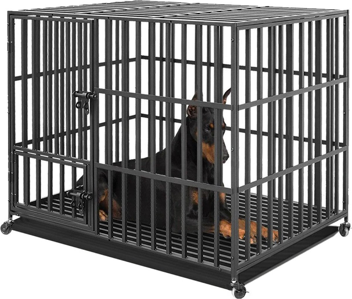 Hondenbench - XL - Bench - Bench voor honden - Extra Stevig - Verrijdbaar - 107 x 77.5 x 94cm - Zwart - QUORE