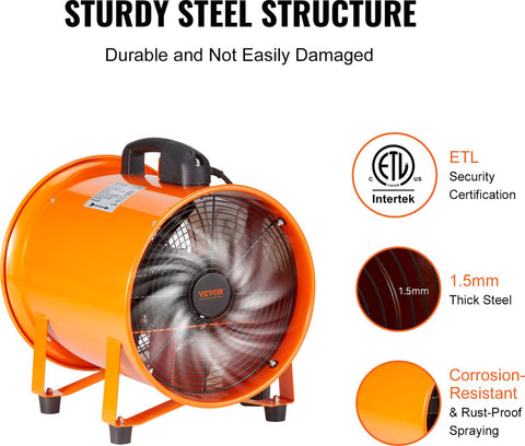 Bouwventilatoren - Bouwventilator Blower - 1214 L/S - 367W - AC- Axiaalventilator - IndustriëLe Ventilator - Voor Magazijnen, Bouwplaatsen, Fabrieken, Kelders, Keukens - Met 10M Slang - Oranje