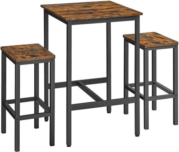 Bartafel met Barkruk Set - Met 2 Stoelen - Industrieel Ontwerp, Vintage Bruin/Zwart