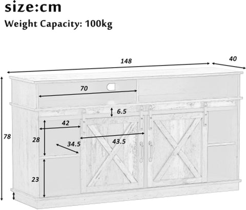 Grote Tv-Kast - Dressoir Entertainmentcentrum - met 2 Klassieke Schuifdeuren - Verstelbare Planken - voor Woonkamer - Eetkamer - Boerderijontwerp - 148x40x78cm
