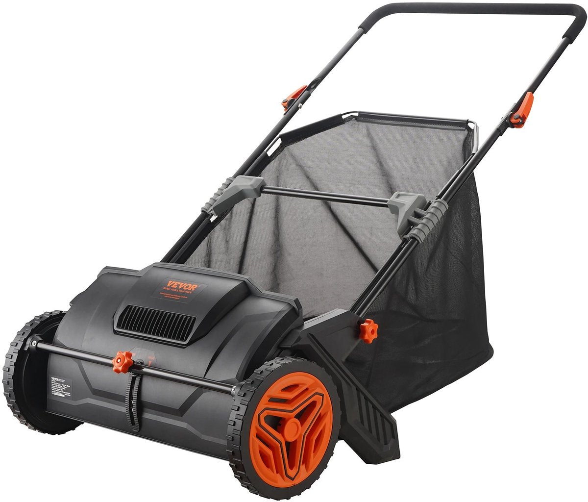Gazonveger - Bladverzamelaar - Kunstgras borstelmachine - Duwmodel - Tuinruimer - Gazonveger Kunstgras - 53 cm Werkbreedte - 100 Liter Opvangbak - Zwart