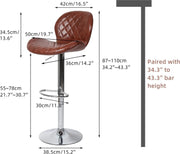 Barkruk - Barstoel - Barkrukken set van 2 - Industrieel - Hoogte 111 cm - Zithoogte Verstelbaar 57-80cm - Max Belastbaar Gewicht 150kg - Bruin