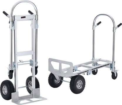 2-in-1 Steekwagen - Opvouwbaar - 318/454 kg Laadvermogen - Corrosie- en Roestbestendig - met 360° Remwielen - voor Laad- en transporttaken binnen en buiten