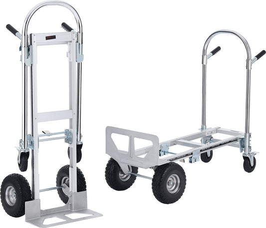 Steekwagen - Opvouwbaar - 2-in-1 - Corrosiebestendig en Roestbestendig - 360° - 318/454 kg - Remwielen Staan - voor Laad- en Transporttaken Binnen en Buiten - Zilver