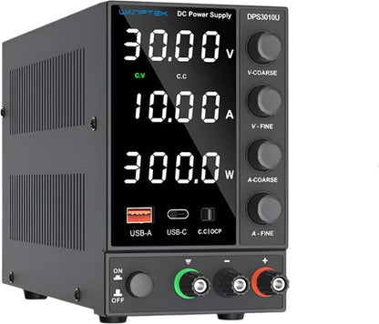 Wanptek - Voeding - Omvormer - Regelbare spanningsregelaar 30V - 10 - 300W - Wit display - Voor telefoonreparatie - Gereguleerde labtafel - DC-voedingen - Zwart