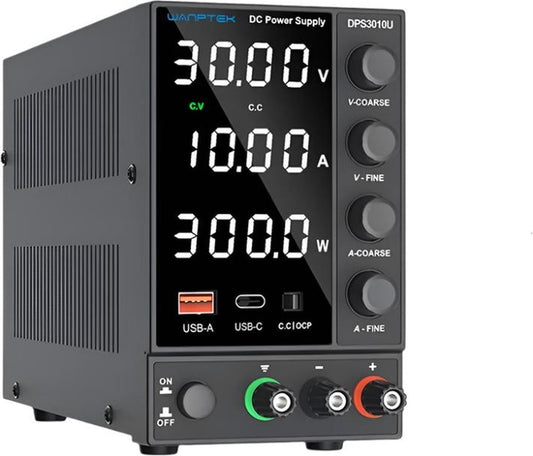 Wanptek - Voeding - Omvormer - Regelbare spanningsregelaar 30V - 10 - 300W - Wit display - Voor telefoonreparatie - Gereguleerde labtafel - DC-voedingen - Zwart