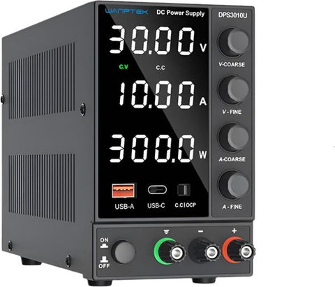 Wanptek - Voeding - Omvormer - Regelbare spanningsregelaar 30V - 10 - 300W - Wit display - Voor telefoonreparatie - Gereguleerde labtafel - DC-voedingen - Zwart