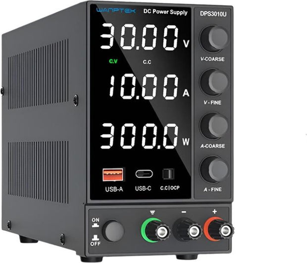 Wanptek - Voeding - Omvormer - Regelbare spanningsregelaar 30V - 10 - 300W - Wit display - Voor telefoonreparatie - Gereguleerde labtafel - DC-voedingen - Zwart