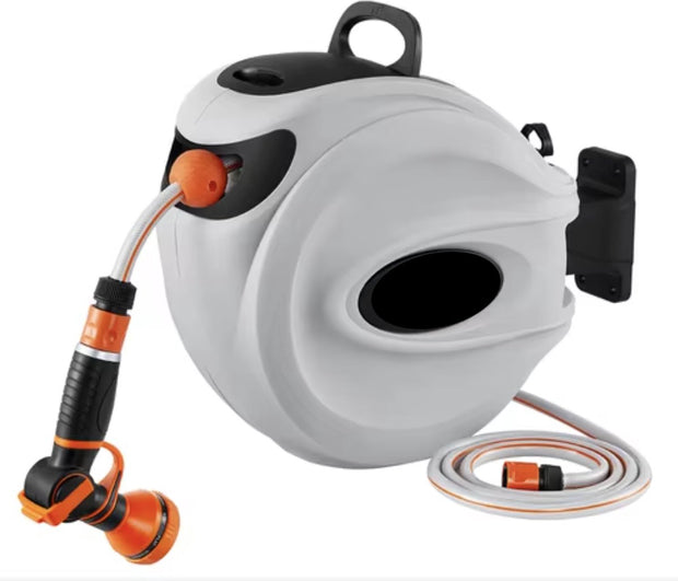 Garden hose - Reel - Wall mounting - Retractable - 180 degrees - Rotatable - gray - PVC - 35 meters