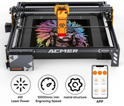 Lasergraveer machine - Laser Graveer - Professioneel gebruik - 6W - USB/APP/Online/TF - 10000mm/min - 6000mw - 24V 3A DC - 32Bit - CNC - Hout, Glas, Plastic, Leer, Papier, Etc. - Zwart