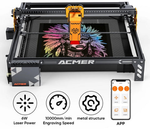 Lasergraveer machine - Laser Graveer - Professioneel gebruik - 6W - USB/APP/Online/TF - 10000mm/min - 6000mw - 24V 3A DC - 32Bit - CNC - Hout, Glas, Plastic, Leer, Papier, Etc. - Zwart