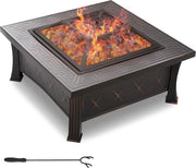 BBQ - Grill Apparaat - Vuurkorf - Vuurschaal - Met Kookrooster - Met Vonkscherm - Met Poker Haak en Opvangbak - Tuinhaard - Kookplaat - Vierkant - Zwart - 81x81x34.5CM