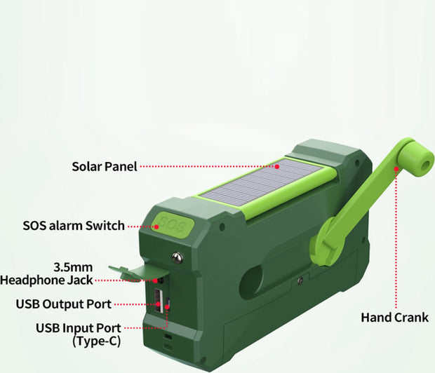 Noodradio voor bij Rampen - Solar - Handmatig op te winden - Batterij - USB - Zaklamp - 10000mAh - LED - Solar - Draagbare radio - Noodpakket - Groen