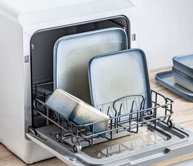 Dinnerware set white/blue - Ceramic - Square - Nevel - 4 large plates - 4 small plates - 4 bowls - 12 pieces - White - Blue