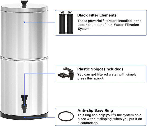 Water Filter - Water Filtration Bucket - Water Filter Bucket - Filter Bucket - Silver - 11 Liter - 1.5L Per Hour