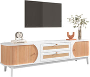 TV-Meubel - van Natuurlijke Houtmix - met Deuren en Lades - TV-Meubel met Rotan Zijkanten - Opbergoplossing - Natuurlijke - Landhuisstijl