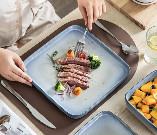 Dinnerware set white/blue - Ceramic - Square - Nevel - 12 large plates - 12 small plates - 12 bowls - 36 pieces - White - Blue