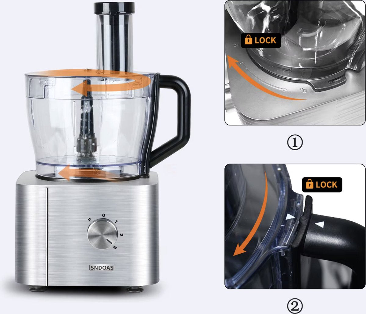 Keukenmachine - Alles in 1 keukenmachine - Multifunctionele keukenmachine - Vleesmolen - Garde - Kneder - Shredder - Sinaasappelpers - Hakselaar - Blender - 1100W - Zilver