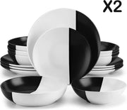 Dinnerware set white/black - Ceramic - 8 large plates - 8 small plates - 8 deep plates - 8 bowls - 32 pieces - White - Black