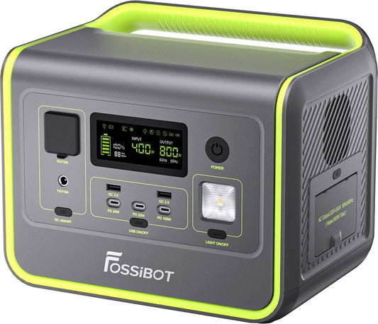 Draagbare energiecentrale - LiFePO4 zonnegenerator, - 3500 Times Cycle - 800W AC uitgang - 200W max zonne-ingang - 8 stopcontacten - Igarenaansteker - DC6530 - 2xUSB-A - 3x Type-C - AC uitgang - Volledig opgeladen - 512Wh - Groen