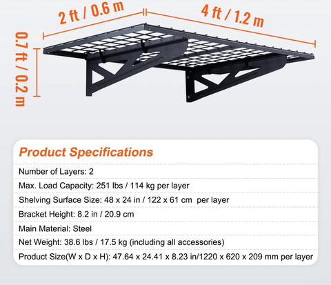 Opbergplank - Opbergplank Set van 2 - Garage Opberging - 0.6x1.2M