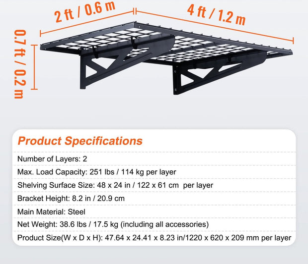 Opbergplank - Opbergplank Set van 2 - Garage Opberging - 0.6x1.2M