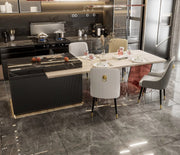 Dining Room Chairs - Dining Table Chairs - PU Leather - 2 Pieces - Golden Lion Pull Ring - Gray/White - Black Leg