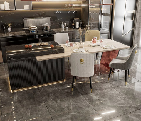 Eetkamer Stoelen - Eettafel stoelen - PU Leder - 2 stuks - Gouden leeuwen trekring - Grijs/Wit - Zwarte Poot