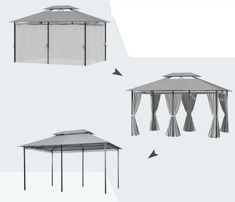 Paviljoen 4 x 3 m tuinpaviljoen tuintent partytent met zijwanden staal koffie 84C-050