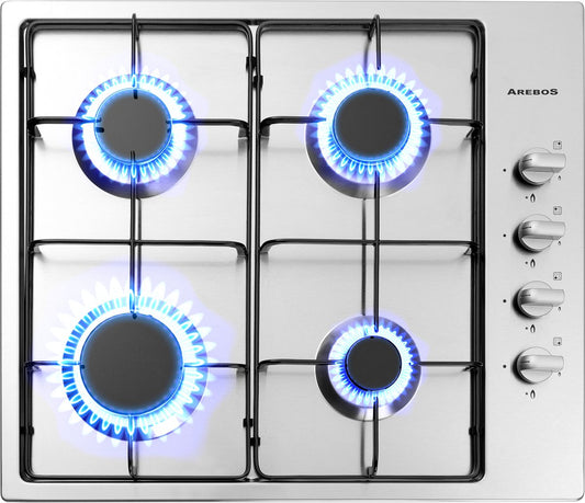 Gas hob 4 burners - stainless steel - incl. grids &amp; ignition protection