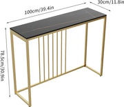 Luxe sidetable - Muurtafel - Wandtafel - Bijzettafel - Console tafel - Wandbureau - Kaptafel - Bartafel - Zwart marmer blad - Goud frame - 100 x 300 x 78.5cm