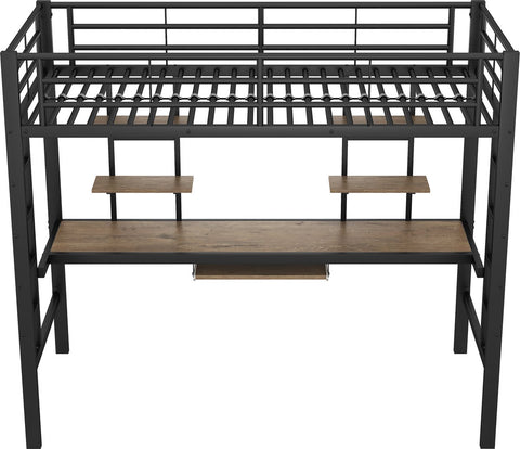 Kinderbed - Zonder Matras - Zonder Stoel - Metalen Bedframe met Bureau en Twee Boekenplanken - Geschikt voor Kinderen - Tieners en Volwassenen - 90x200 cm - Zwart