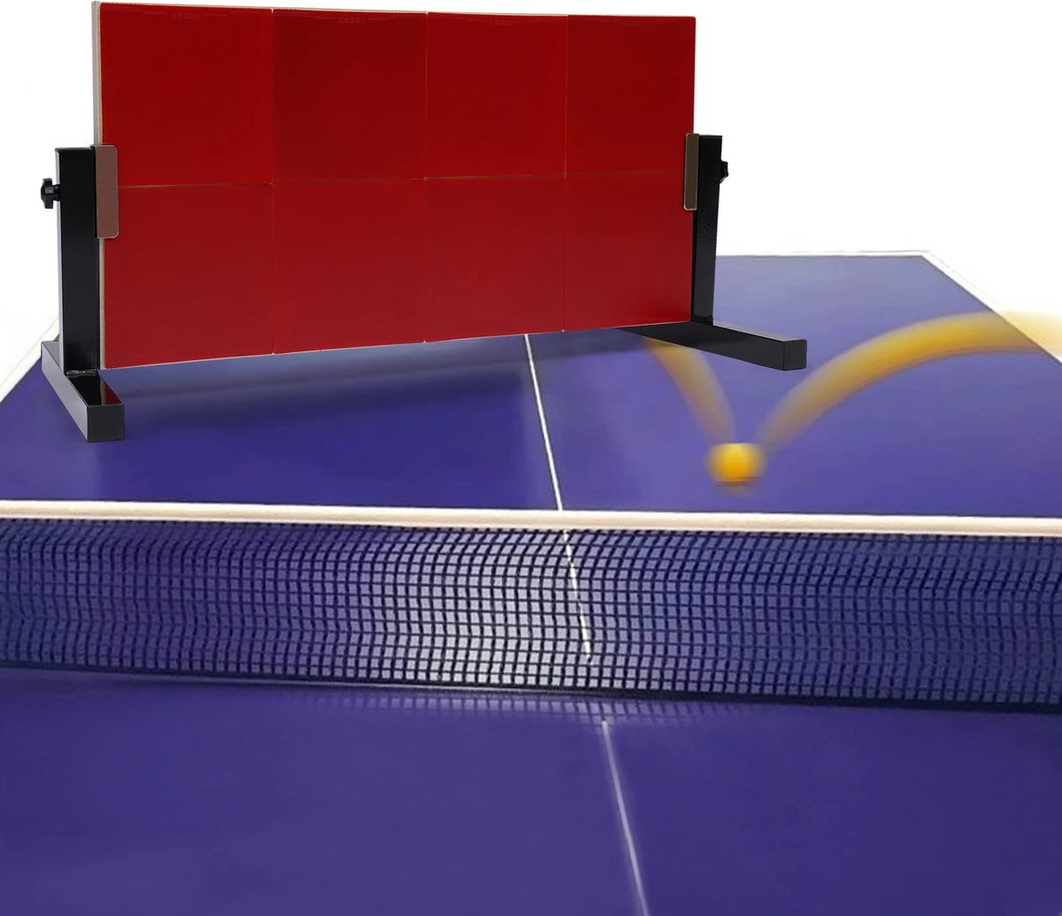 Tafeltennis Rebounder - Eenvoudig te Installeren - Tafeltennistafel Rebound Bord - Zelftrainingsapparatuur met 8 Rode Rubbers - 66 × 33 cm - Rood