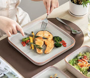 Dinnerware set white/orange - Ceramic - Square - Nevel - 4 large plates - 4 small plates - 4 bowls - 12 pieces - White - Orange