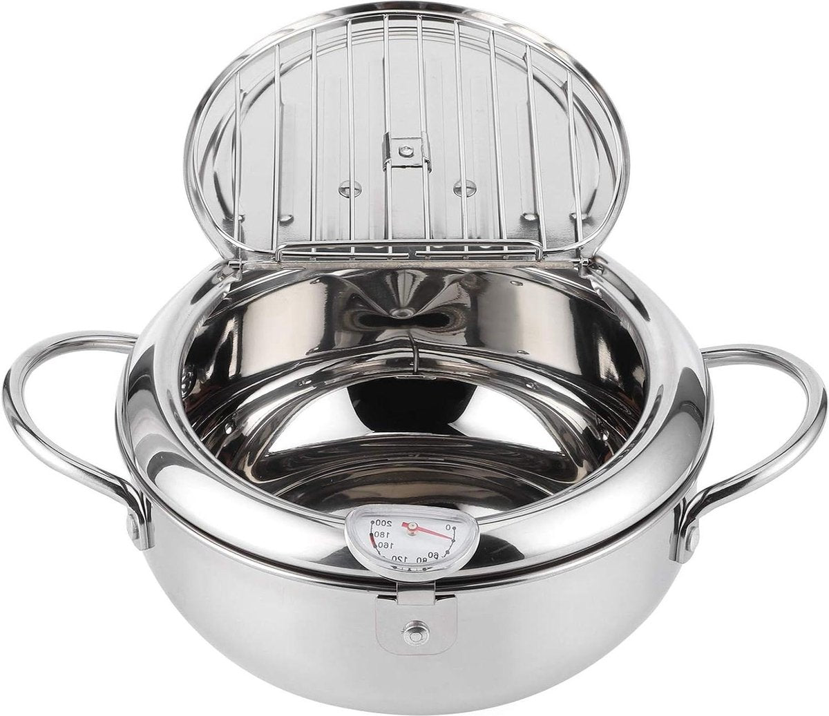Frituurpan Japanse stijl Tempura Frituurpan met Thermometer - Inductiekookpan Kip Pot Kookgerei voor Keuken - L 24cm .