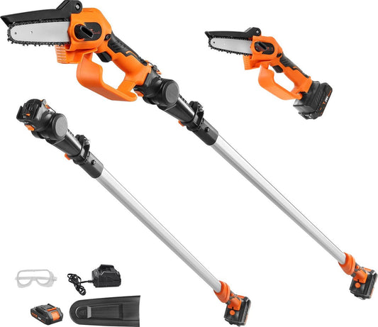 Telescopische Mini-Kettingzaag met Accu 20V 2Ah - 2-in-1 Accu-Snoeizaag - Heggenschaar met Telescoopsteel - Verlenglengte tot 2,43 m