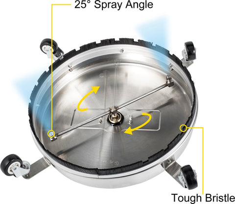 Hogedrukreiniger - Dia.45 cm - Roterende Oppervlaktereiniger - Max.4000PSI - Hogedrukreiniger Stoom - 304 RVS - Roterend Mondstuk en Borstelhaar - Zilver
