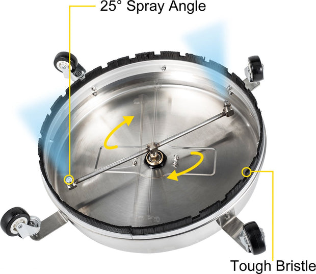 Hogedrukreiniger - Dia.45 cm - Roterende Oppervlaktereiniger - Max.4000PSI - Hogedrukreiniger Stoom - 304 RVS - Roterend Mondstuk en Borstelhaar - Zilver