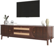 TV-Meubel - van Natuurlijke Houtmix - met Deuren en Lades - TV-Meubel met Rotan Zijkanten - Opbergoplossing - Natuurlijke - Landhuisstijl