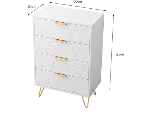Kast - Huiskamer - Dressoir - Ladeblok - Wit/Goud - 60x34x90 cm - Buffetkast - Design Kast - Keuken - Woonkamer