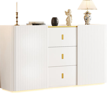 LED - Modern wit dressoir met LEDverlichting - 150x35x80 cm - 2 deuren, 3 lades en RGB-kleuren - Opbergkast voor woonkamer, eetkamer of hal - Wit