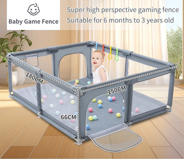 Opvouwbare babybox - Babyspeeltuin - Grondbox - Speelbox - Veiligheidshek - Baby kruipruimte - Inklapbaar - Ballenbak - Grijs - 120x180cm