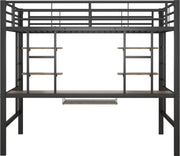 Kinderbed - Zonder Matras - Zonder Stoel - Metalen Bedframe met Bureau en Twee Boekenplanken - Geschikt voor Kinderen - Tieners en Volwassenen - 140x200 cm - Zwart