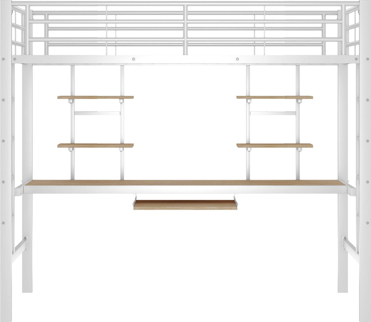 Kinderbed - Zonder matras - Zonder stoel - Metalen Bedframe met Bureau en Twee Boekenplanken - Geschikt voor Kinderen - Tieners en Volwassenen - 90x200 cm - Zwart