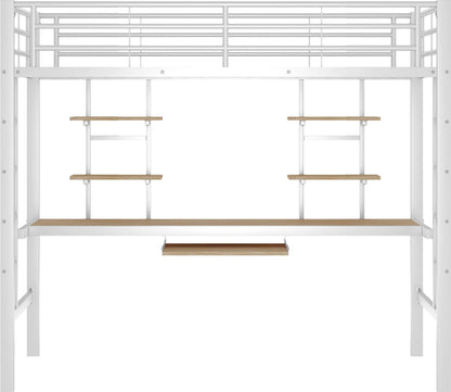 Kinderbed - Zonder matras - Zonder stoel - Metalen Bedframe met Bureau en Twee Boekenplanken - Geschikt voor Kinderen - Tieners en Volwassenen - 90x200 cm - Zwart