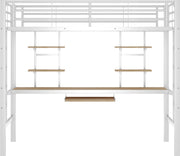 Kinderbed - Zonder matras - Zonder stoel - Metalen Bedframe met Bureau en Twee Boekenplanken - Geschikt voor Kinderen - Tieners en Volwassenen - 90x200 cm - Zwart