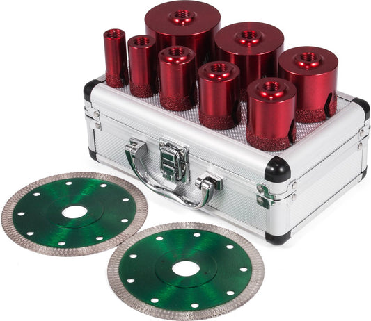 Gatenzaagset - 8PCS - Diamant Gatenzaagset - Gereedschapskist - de 10-Delige Diamantboren Worden Geleverd - 20-68mm - met 2 Zaagbladen - Vacuüm Gesoldeerd Draagbaar Keramiek - Rood