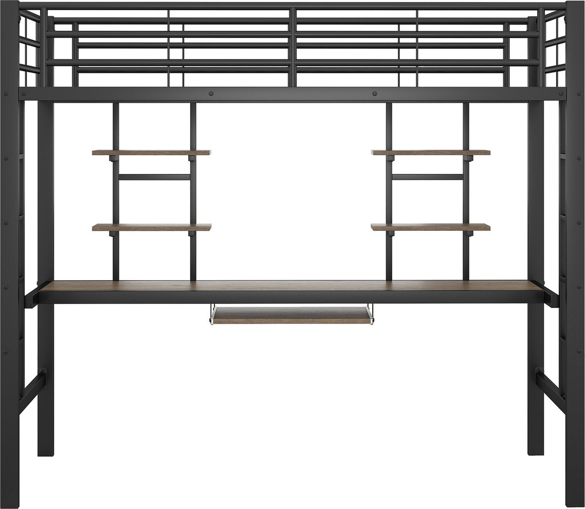 Kinderbed - Zonder Matras - Zonder Stoel - Metalen Bedframe met Bureau en Twee Boekenplanken - Geschikt voor Kinderen - Tieners en Volwassenen - 90x200 cm - Zwart