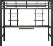 Kinderbed - Zonder Matras - Zonder Stoel - Metalen Bedframe met Bureau en Twee Boekenplanken - Geschikt voor Kinderen - Tieners en Volwassenen - 90x200 cm - Zwart