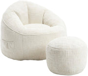 Zitzak met Voetensteun - Stoel met Hoge Druk Schuimvulling - Ergonomisch Ontwerp - Chenille Stof - 89x88x76 cm - Beige